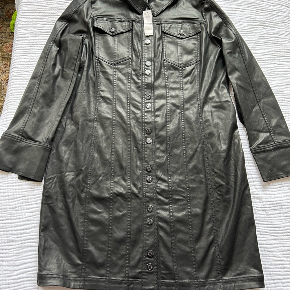 NWT White House Black Market Black Coated Denim Dress, Sz. 18